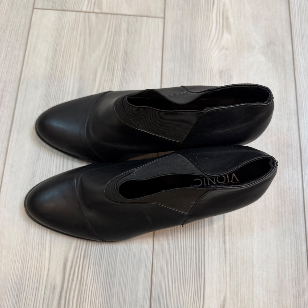 Vionic Point Black Leather Ankle Booties Orthaheel Block Heel TVW4151 Womens 8.5 - Picture 2 of 11